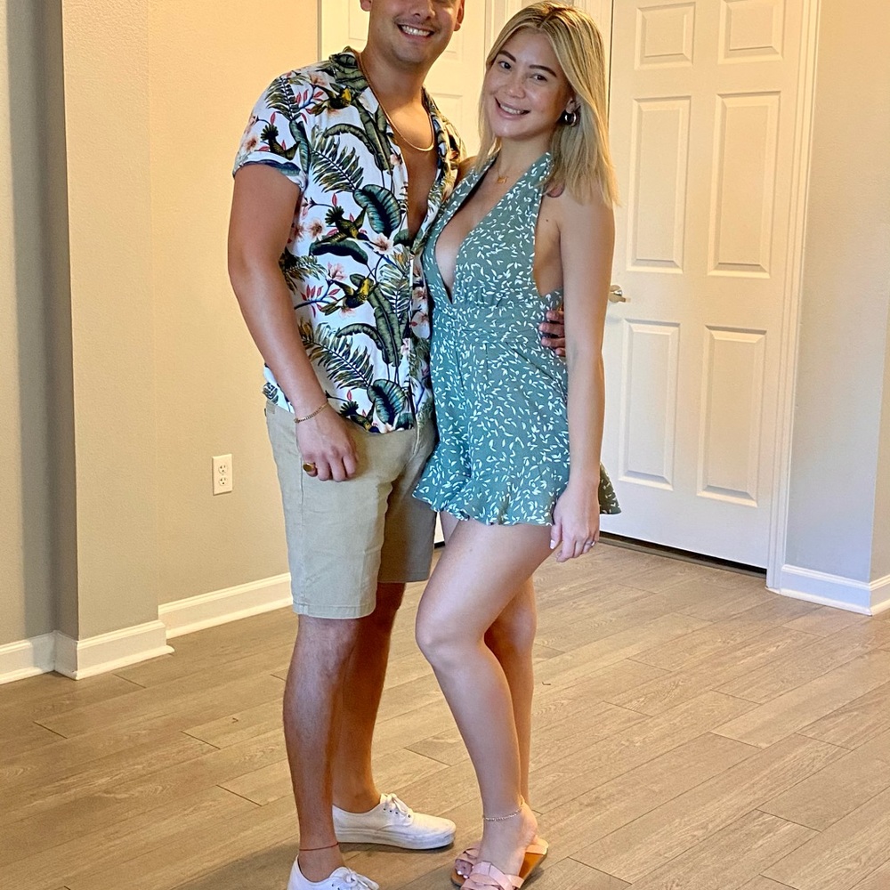 Green & White Floral Romper